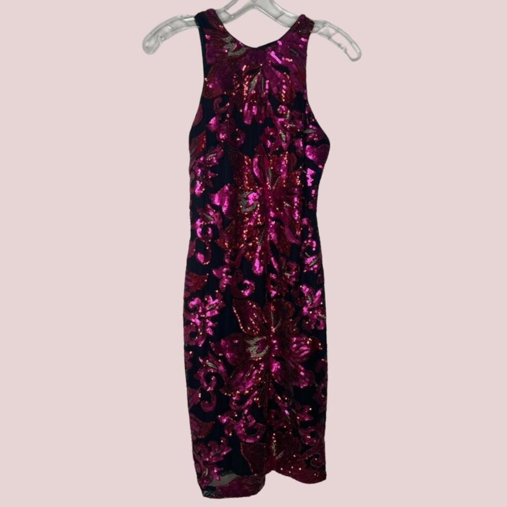 Alexia Admor Women's Black Dress with Pink and Red Sequin Floral Pattern